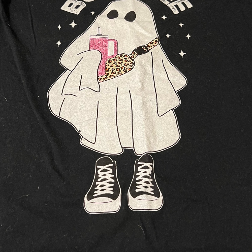 Black Graphic Tee with Ghost Design